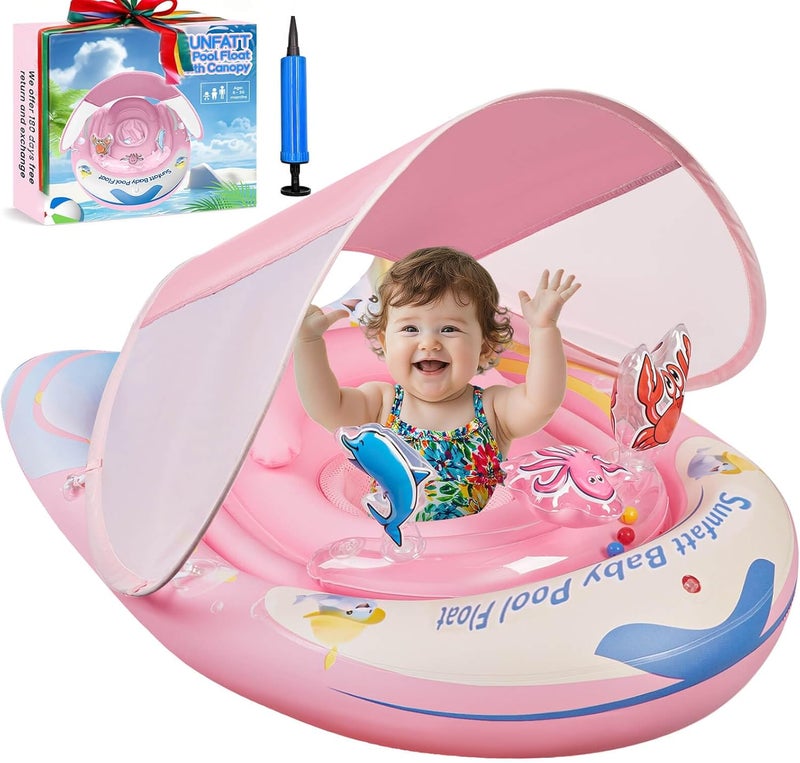 SUNFATT Baby Float with Canopy,Baby Floaties 6-12 Months with UPF 50+ Sun Protection & Toy Play Console,Tdooler Float Features an Adjustable Safety Seat for Girls,Toddler,Infant Aged 6-36 Months. - Image 1